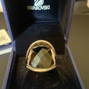 Swarovski silver toned black gem ring size 7